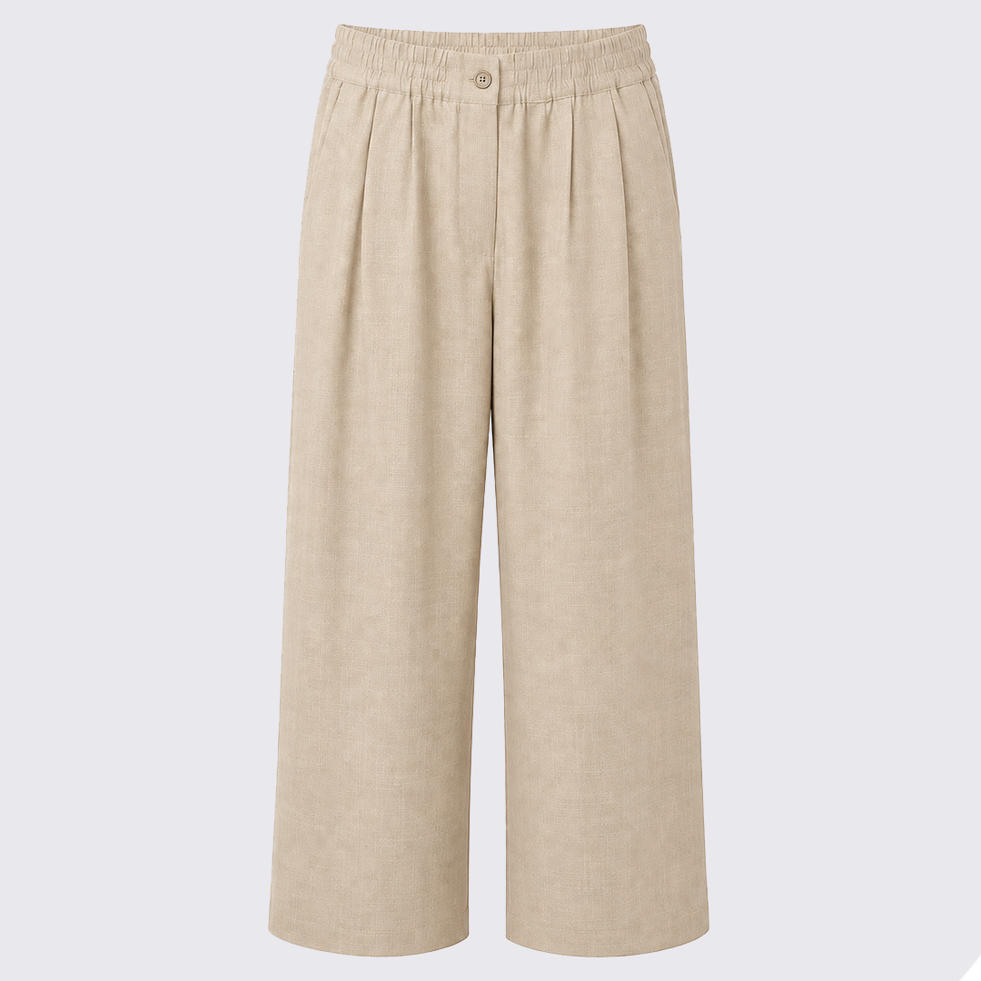 Pleated Wide-Leg Trousers - Beige