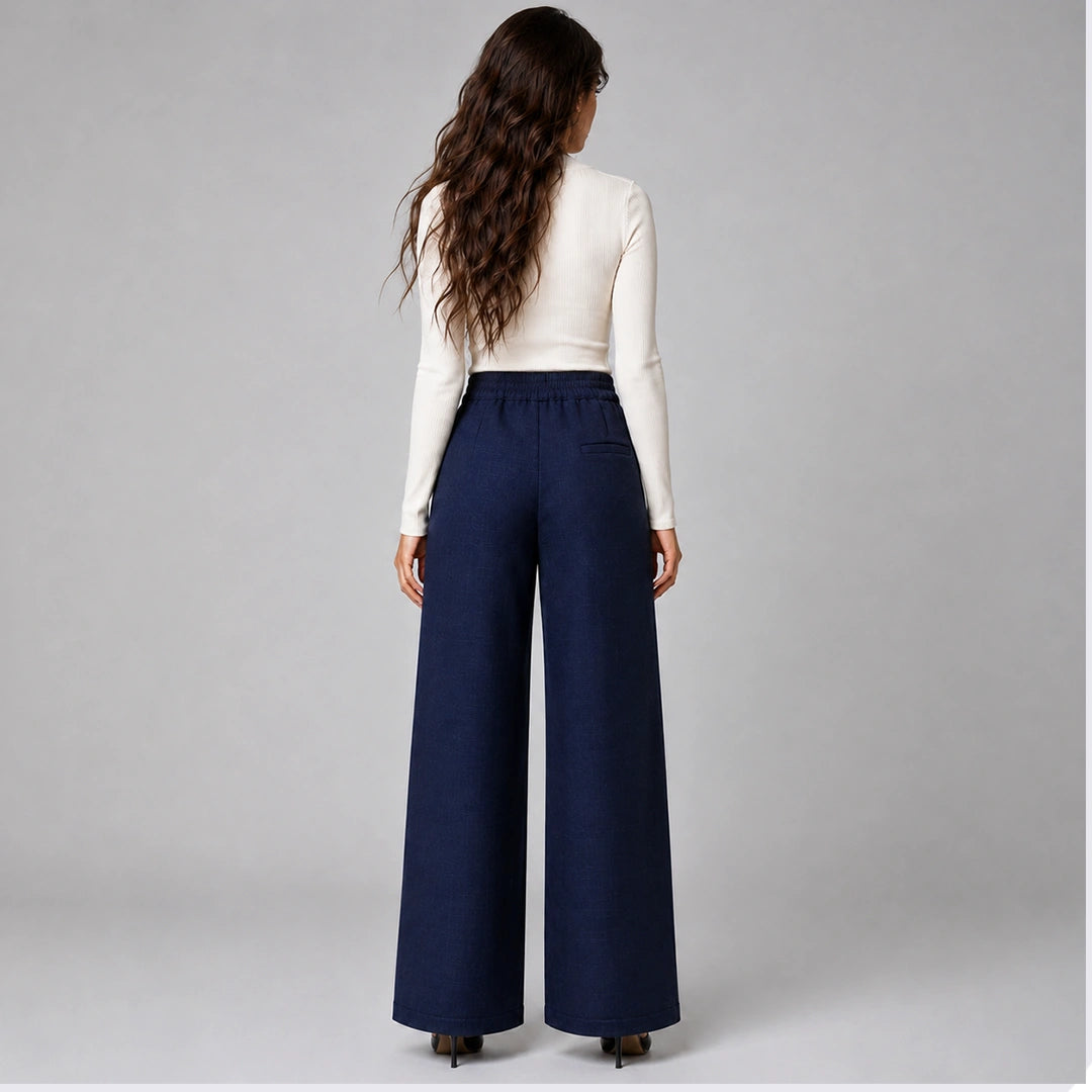 Pleated Wide-Leg Trousers - Deep Navy