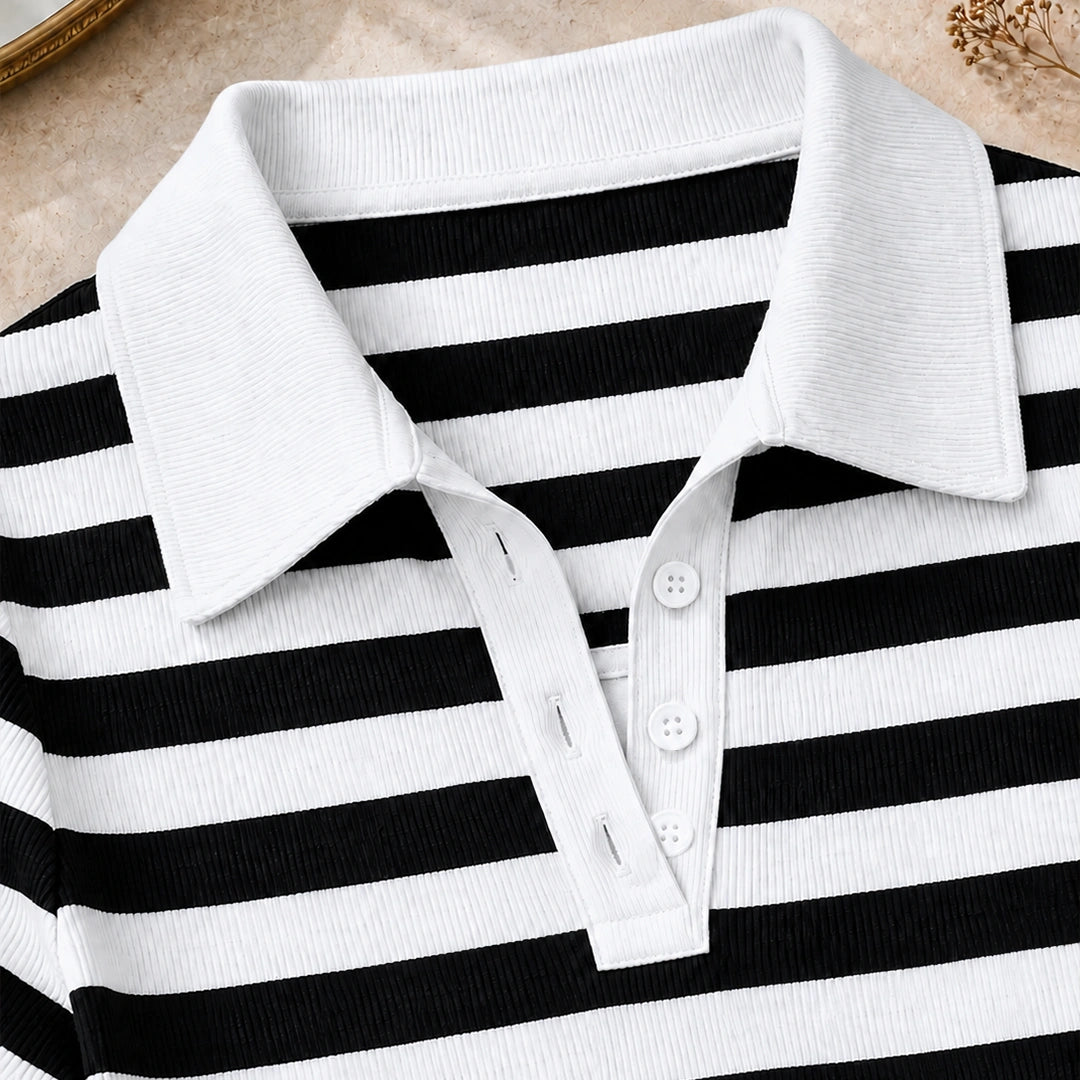 Striped Polo T-Shirt - White & Black