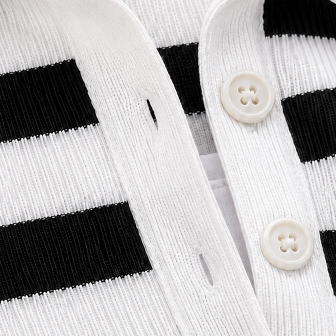 Striped Polo T-Shirt - White & Black