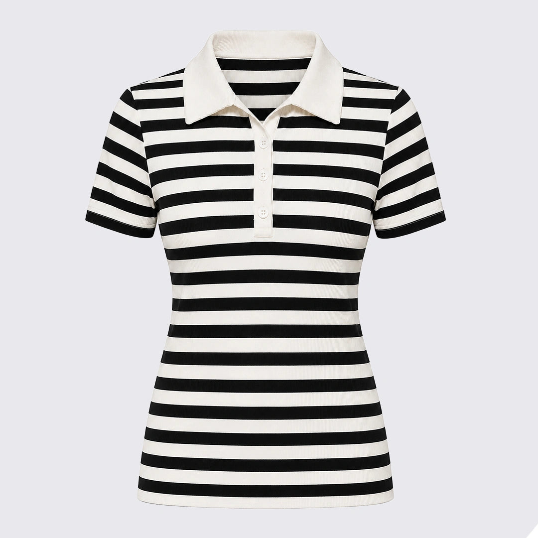 Striped Polo T-Shirt - White & Black