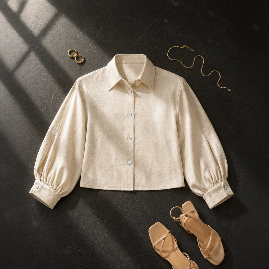 Cropped Boxy Shirt - Beige