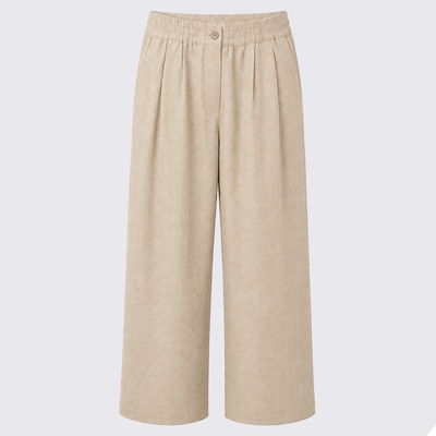 Pleated Wide-Leg Trousers - Beige