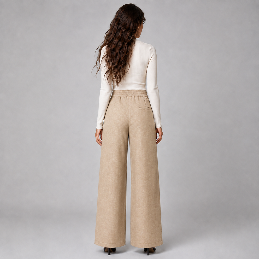 Pleated Wide-Leg Trousers - Beige