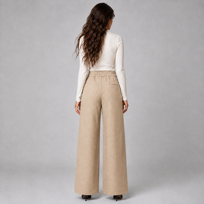 Pleated Wide-Leg Trousers - Beige