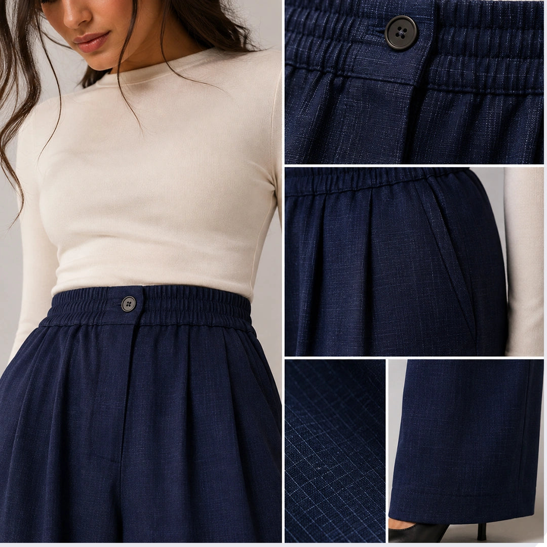 Pleated Wide-Leg Trousers - Deep Navy