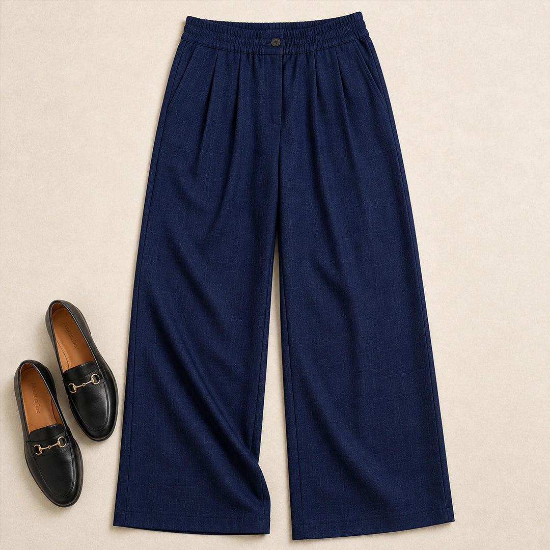 Pleated Wide-Leg Trousers - Deep Navy