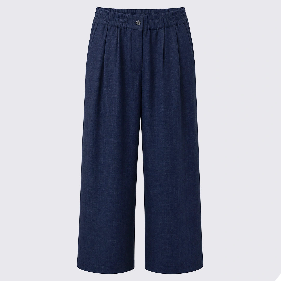Pleated Wide-Leg Trousers - Deep Navy