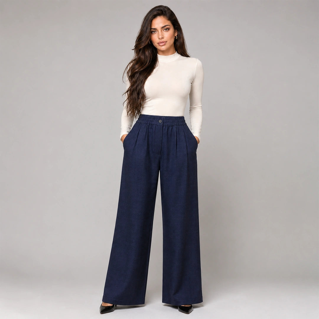 Pleated Wide-Leg Trousers - Deep Navy