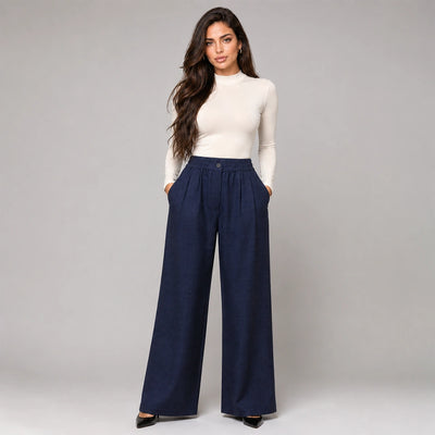 Pleated Wide-Leg Trousers - Deep Navy