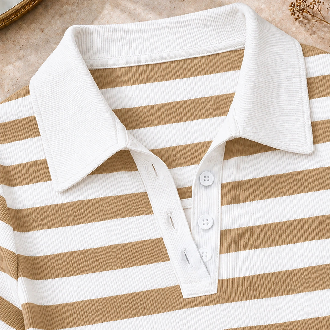 Striped Polo T-Shirt - White & Beige