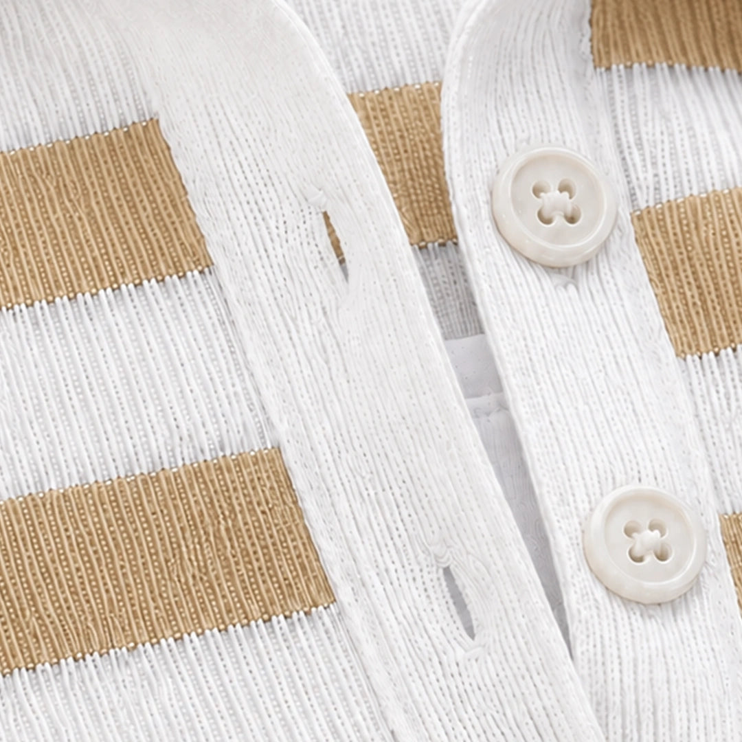 Striped Polo T-Shirt - White & Beige