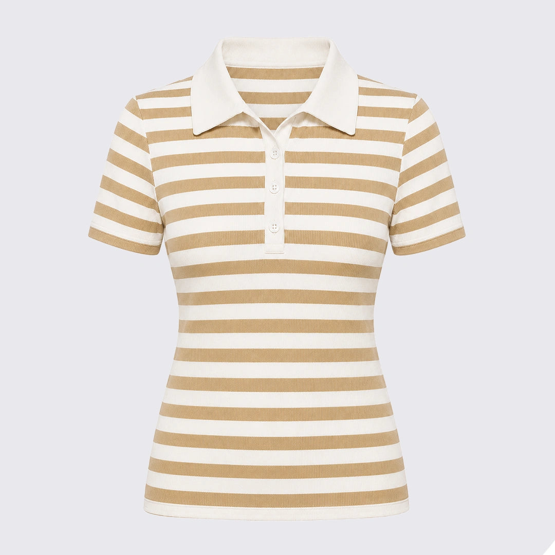 Striped Polo T-Shirt - White & Beige