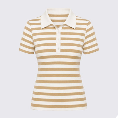 Striped Polo T-Shirt - White & Beige
