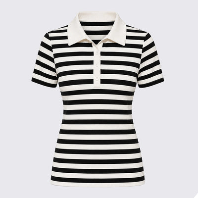 Striped Polo T-Shirt - White & Black