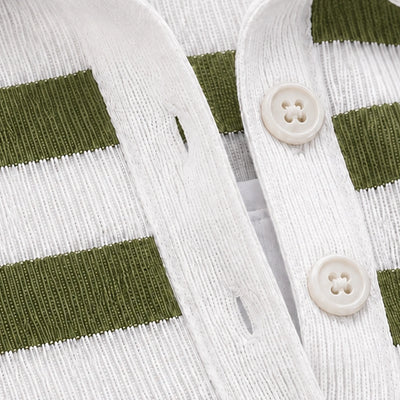 Striped Polo T-Shirt - White & Olive