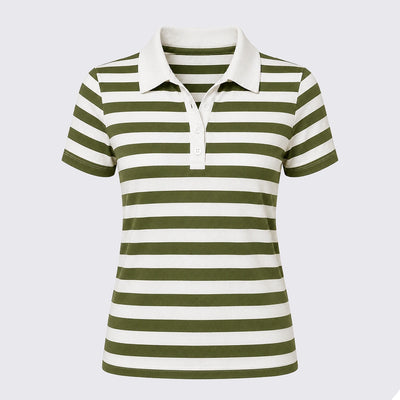 Striped Polo T-Shirt - White & Olive